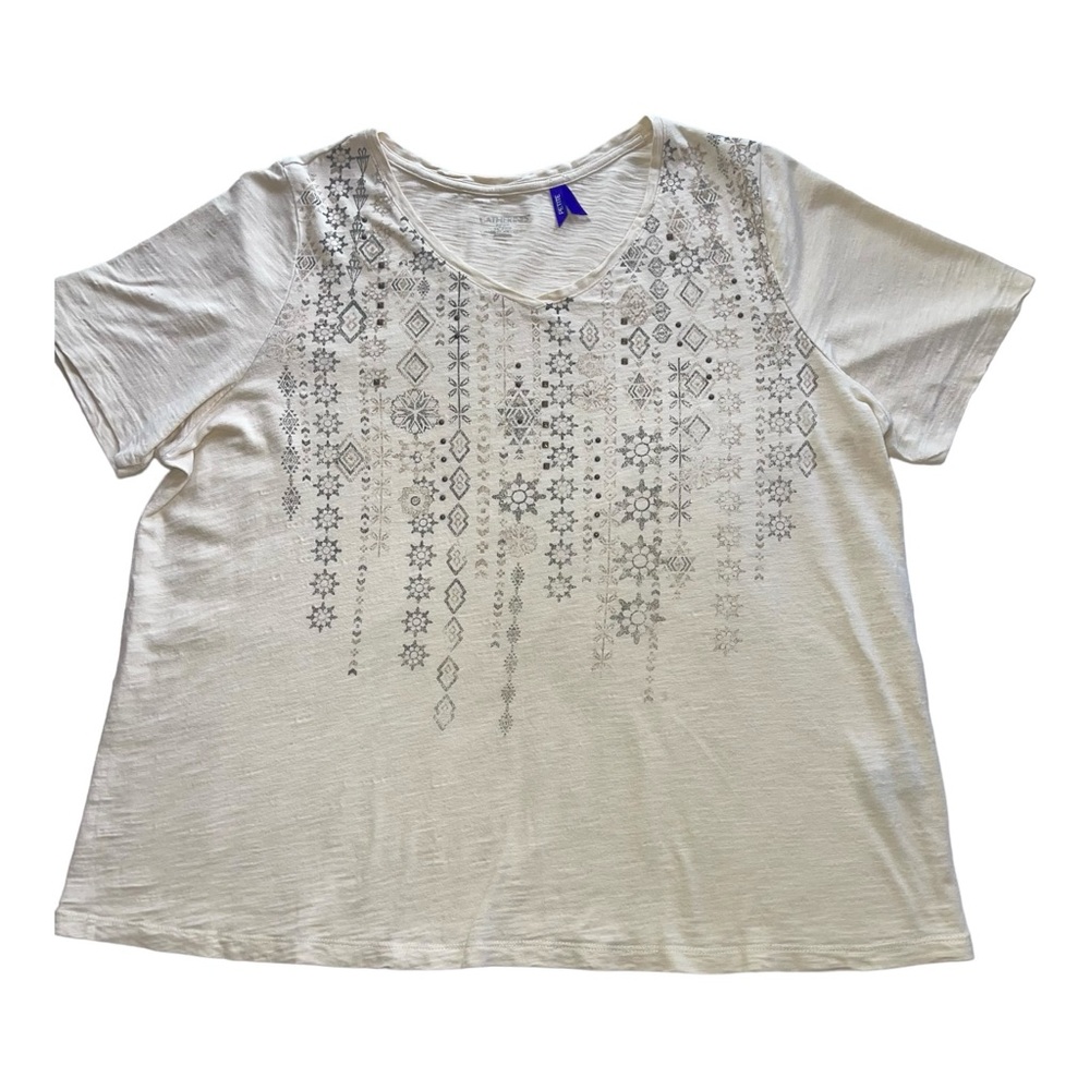 Catherines Blouse Size XL 14WP/16Wp Cream Knit Short Sleeve Pullover Beige  Tee